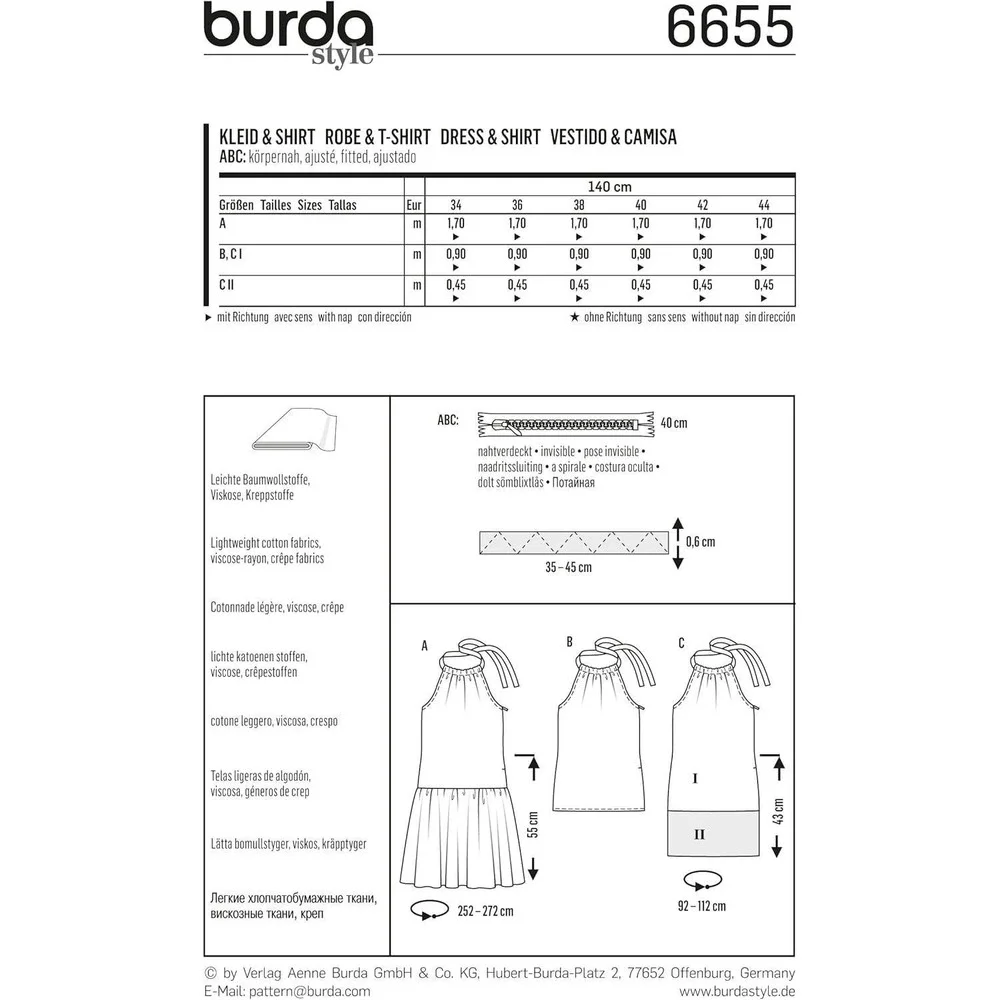 Burda Young‎ Sewing Pattern 6655 Halter Neck Dress & Top Sizes 8-18